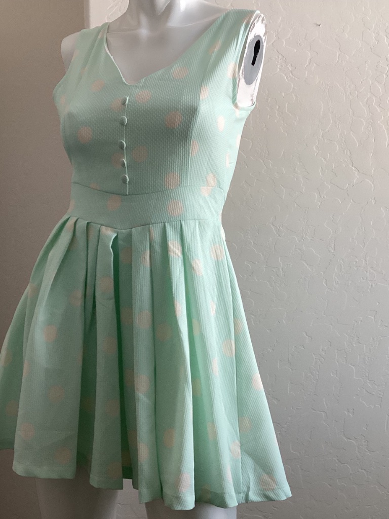 Snidel, New With Tags, Sz S, Mint W/ White Dots, Pleated Skirt, Mini, Sleeveless — image 3 of 7